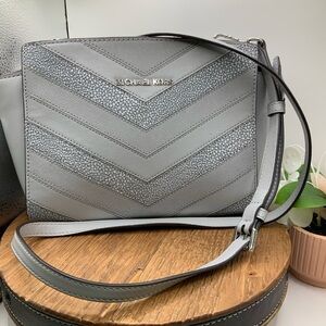 Michael Kors Selma Satchel Gray Chevron Leather Crossbody Bag Purse